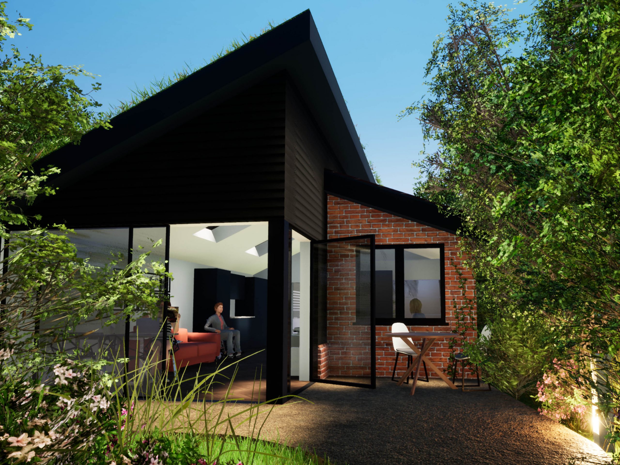 Outbuilding North London ES Architecture This project was designed to create an end of garden out building in North London. The space offers a relaxing environment for the client, utilising traditional and modern architecture nestled within a woodland surrounding.